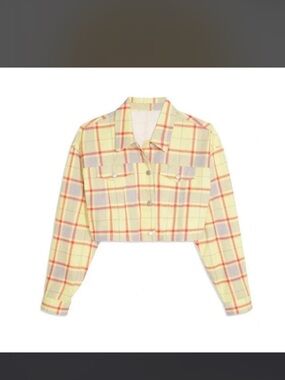 Who What Wear Cropped Yellow Plaid Jean Jacket with Pastel Accents